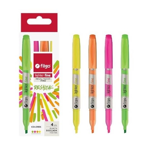 [79692] RESALTADORES FILGO LIGHTER FINE PUNTA BISELADA FLUO 4 UNID. (SLF-E4-FLU)