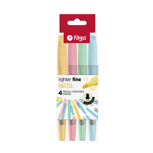 [L70277] RESALTADORES FILGO LIGHTER FINE PUNTA BISELADA PASTEL 4 UNID. (SLF-E4-PAS)