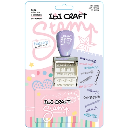 [86473] SELLO ROTATIVO IBI CRAFT STAMP MAESTRA CON ALMOHADILLA, 12 MOTIVOS (841603) BLISTER