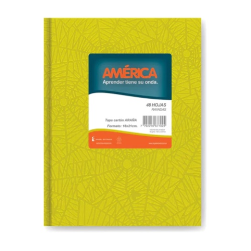 [306082.2] CUADERNO AMERICA 16X21 CM ARAÑA AMARILLO 42 HOJAS T/DURA RAYADO