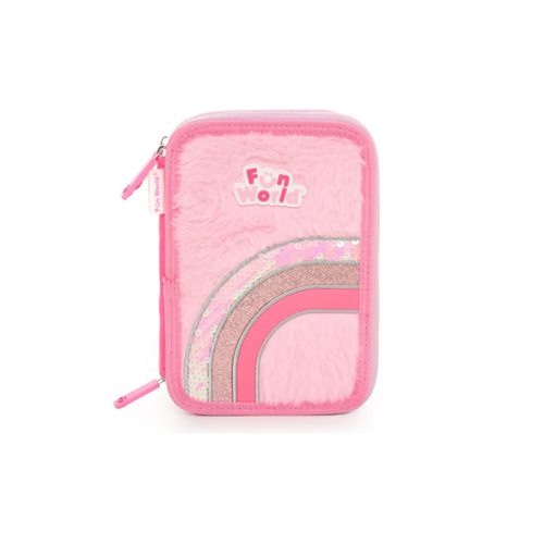 CARTUCHERA TRES PISOS FUN WORLD LOVELY ARCOIRIS PELUCHE ROSA (202191)