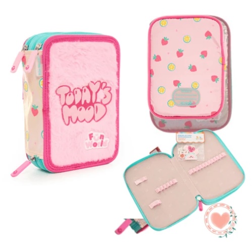 CARTUCHERA TRES PISOS FUN WORLD FRESH PELUCHE ROSA (202156)