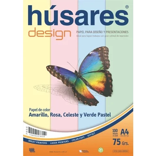 [308495] HOJA HUSARES DESIGN A4 PASTEL 1 UNID. (7855) 75 GR
